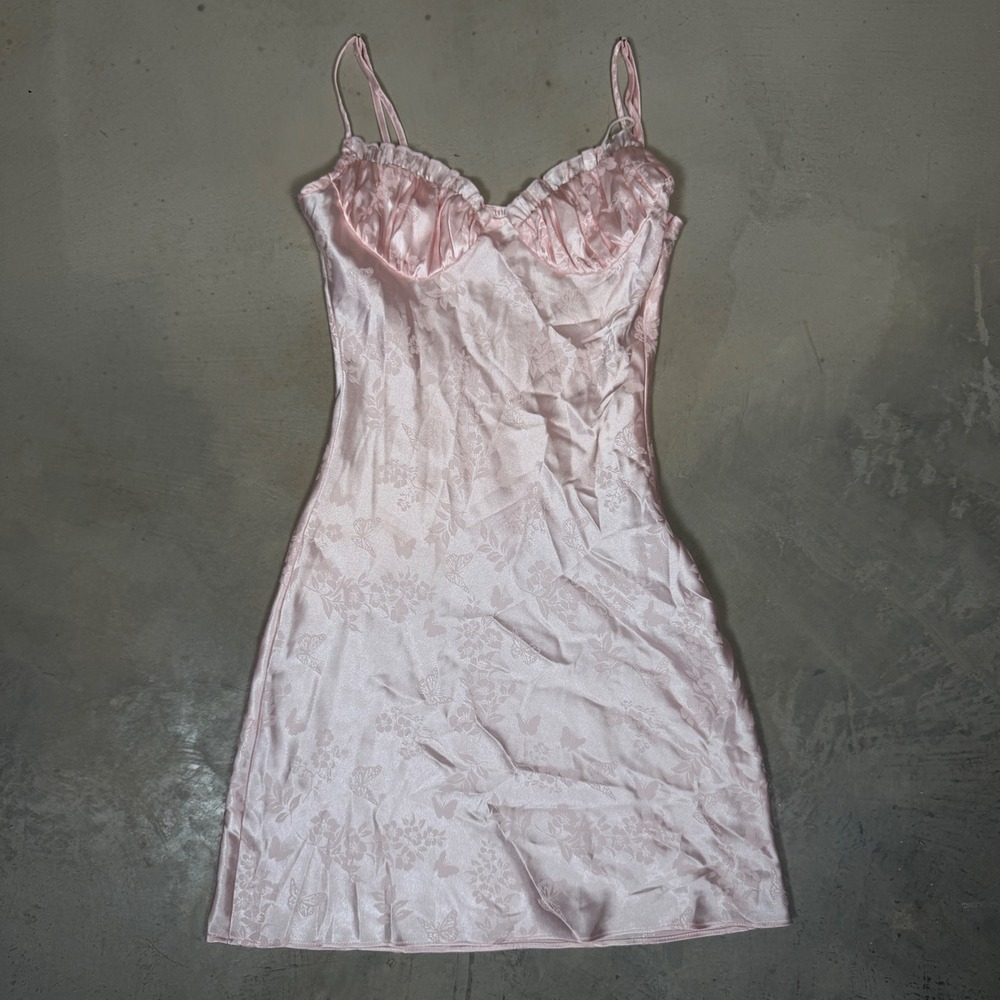 Lottie Moss Pink Butterfly Jacquard Satin Mini Slip Dress XS